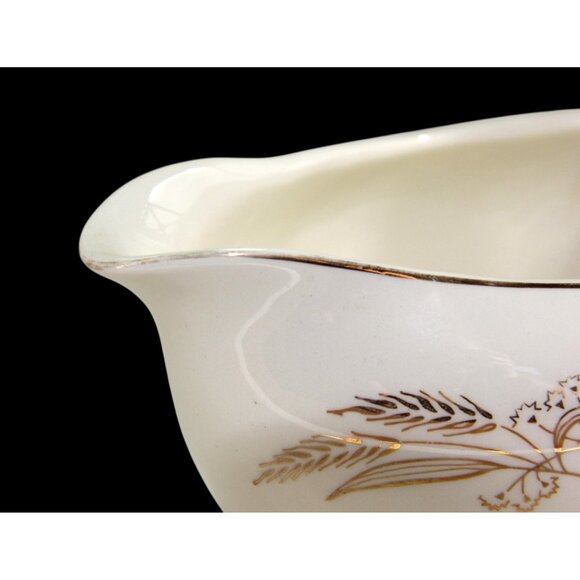 Homer Laughlin Prairie Gold Pattern Gravy Boat 22 Kt. Gold Trim 1950's MCM - Picture 4 of 5